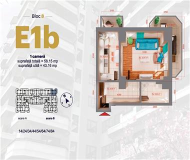 Apartament Nou 1 camere  de vanzare  Copou