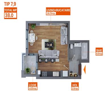 Apartament Nou 1 camere  de vanzare  Dacia