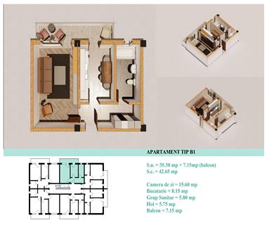 Apartament Nou 1 camere  de vanzare  FrumoasaHlincea