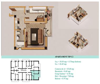 Apartament Nou 1 camere  de vanzare  FrumoasaHlincea