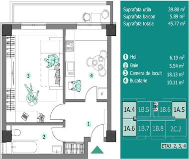 Apartament Nou 1 camere  de vanzare  Visani