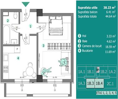 Apartament Nou 1 camere  de vanzare  Visani