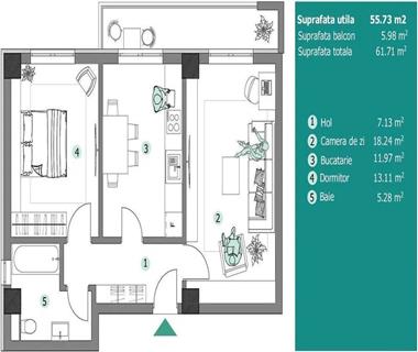 Apartament Nou 2 camere  de vanzare  Bucium