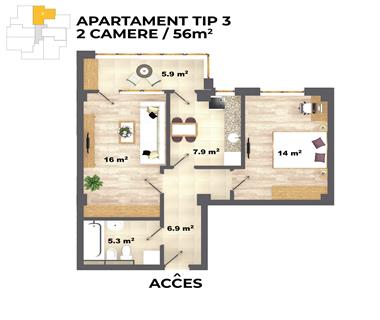 Apartament Nou 2 camere  de vanzare  C.U.G.