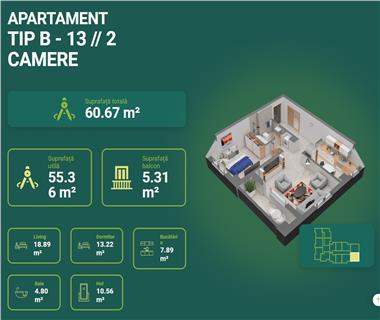 Apartament Nou 2 camere  de vanzare  Dacia