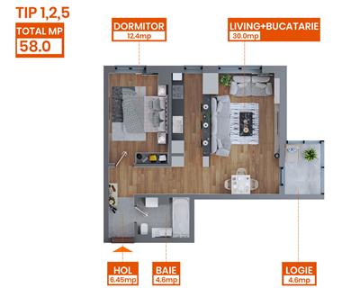 Apartament Nou 2 camere  de vanzare  Dacia