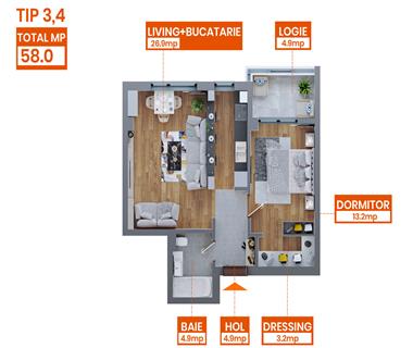 Apartament Nou 2 camere  de vanzare  Dacia