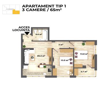 Apartament Nou 3 camere  de vanzare  C.U.G.