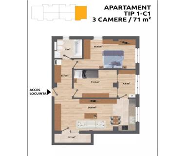 Apartament Nou 3 camere  de vanzare  C.U.G  Valea Adanca