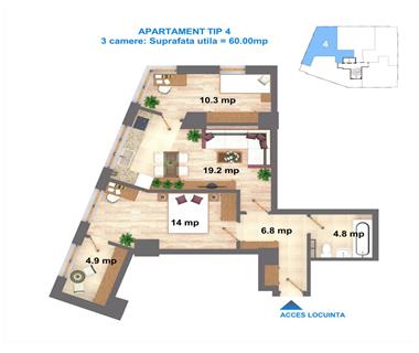 Apartament Nou 3 camere  de vanzare  Nicolina