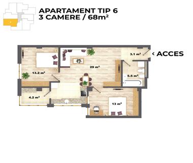 Apartament Nou 3 camere  de vanzare  C.U.G.