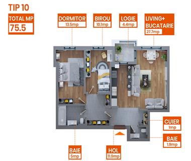 Apartament Nou 3 camere  de vanzare  Dacia