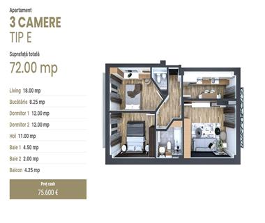 Apartament Nou 3 camere  de vanzare  Pacurari